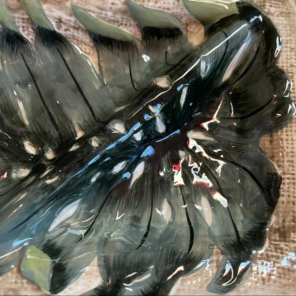 Island Plantations Monstera Leaves Serving Sectional Platter Hand Painted
